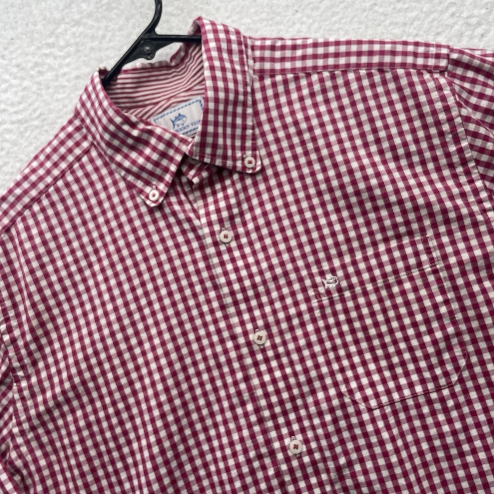 Southern Tide Shirt Mens Medium M Red White Check Gingham Classic Fit Preppy